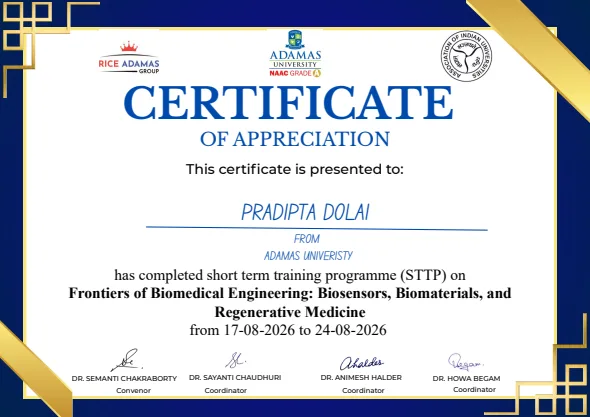 Preview of Frontiers of Biomedical Engineering STTP certificate